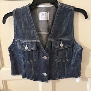 Zara Dark Blue Denim Vest with Pockets